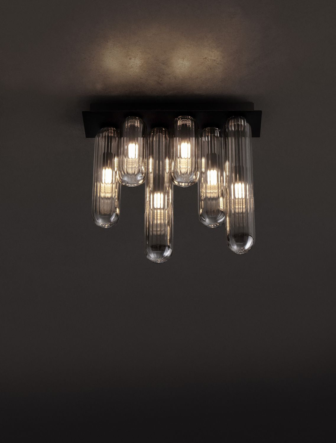 Plafonnier Gustave 6 lumières noir, verre