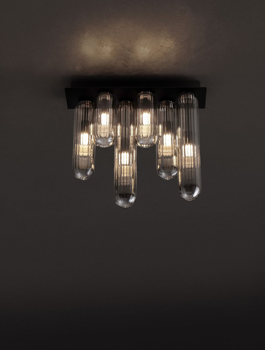 Plafonnier Gustave 6 lumières noir, verre