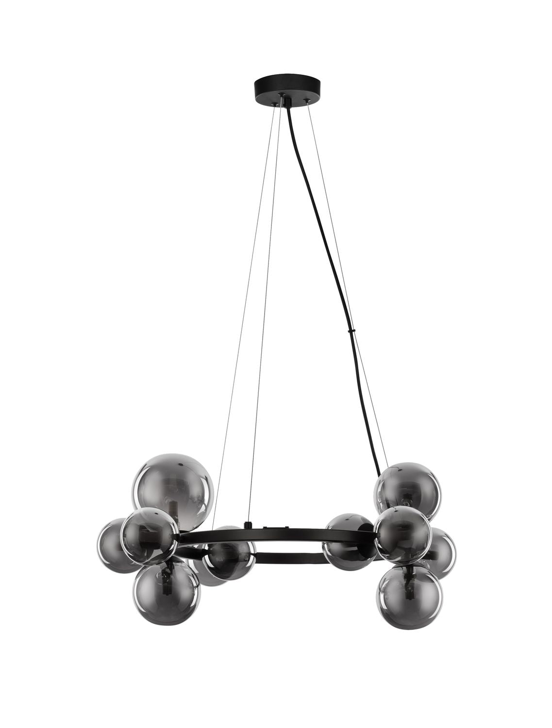 Vue de face du luminaire sur fond blanc avec ses onze globes en verre