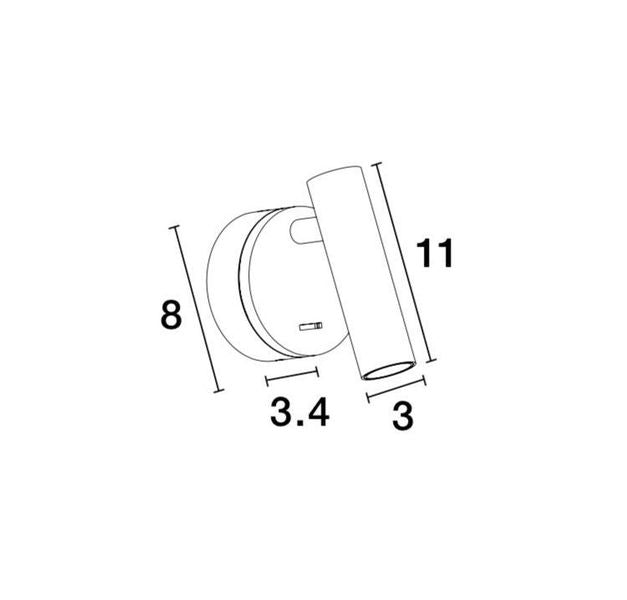 Schéma coté montrant base de 8 cm, longueur 11 cm et diamètre 3 cm