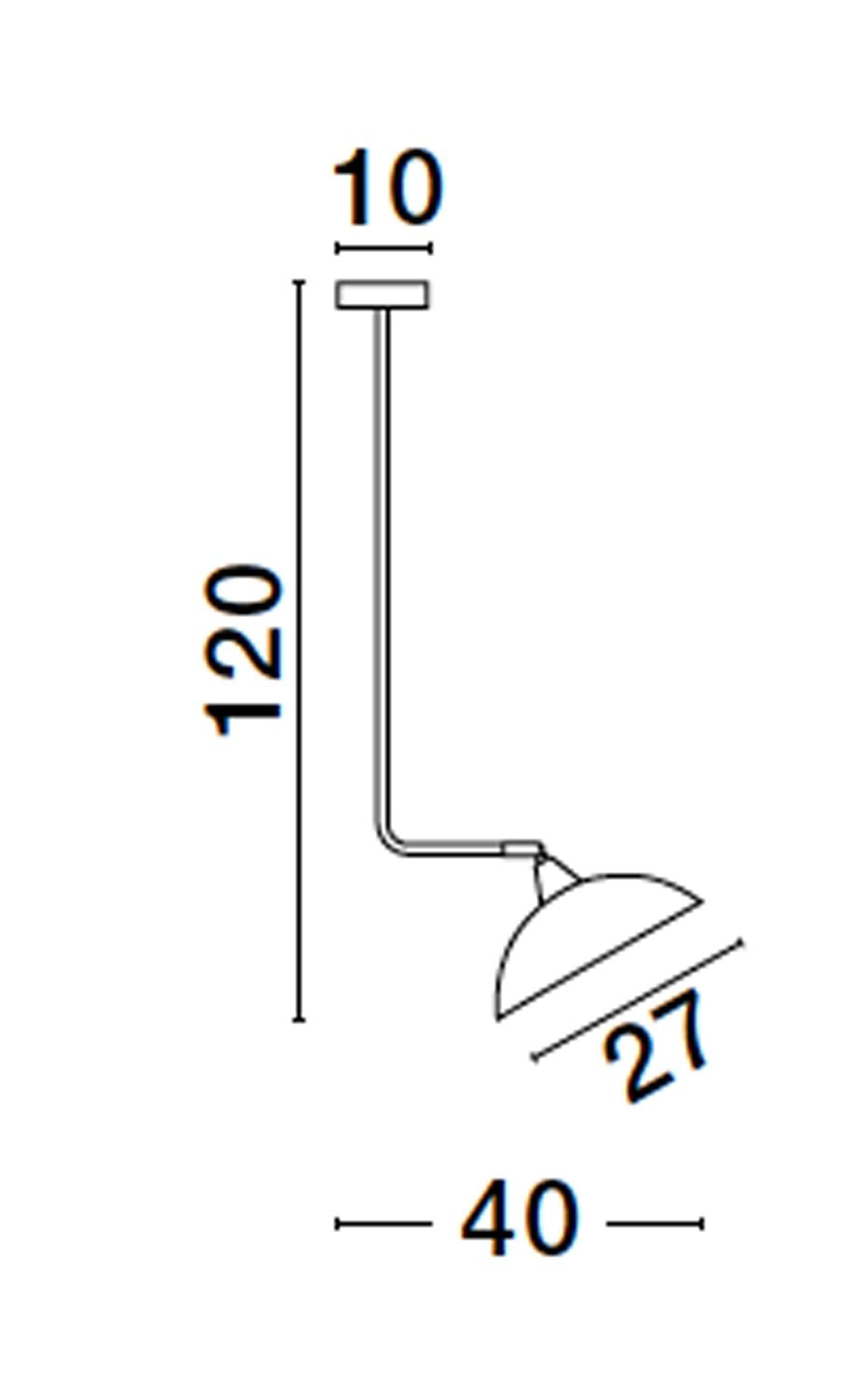 Schéma coté du luminaire : hauteur 120 cm, largeur 40 cm, abat-jour 27 cm.