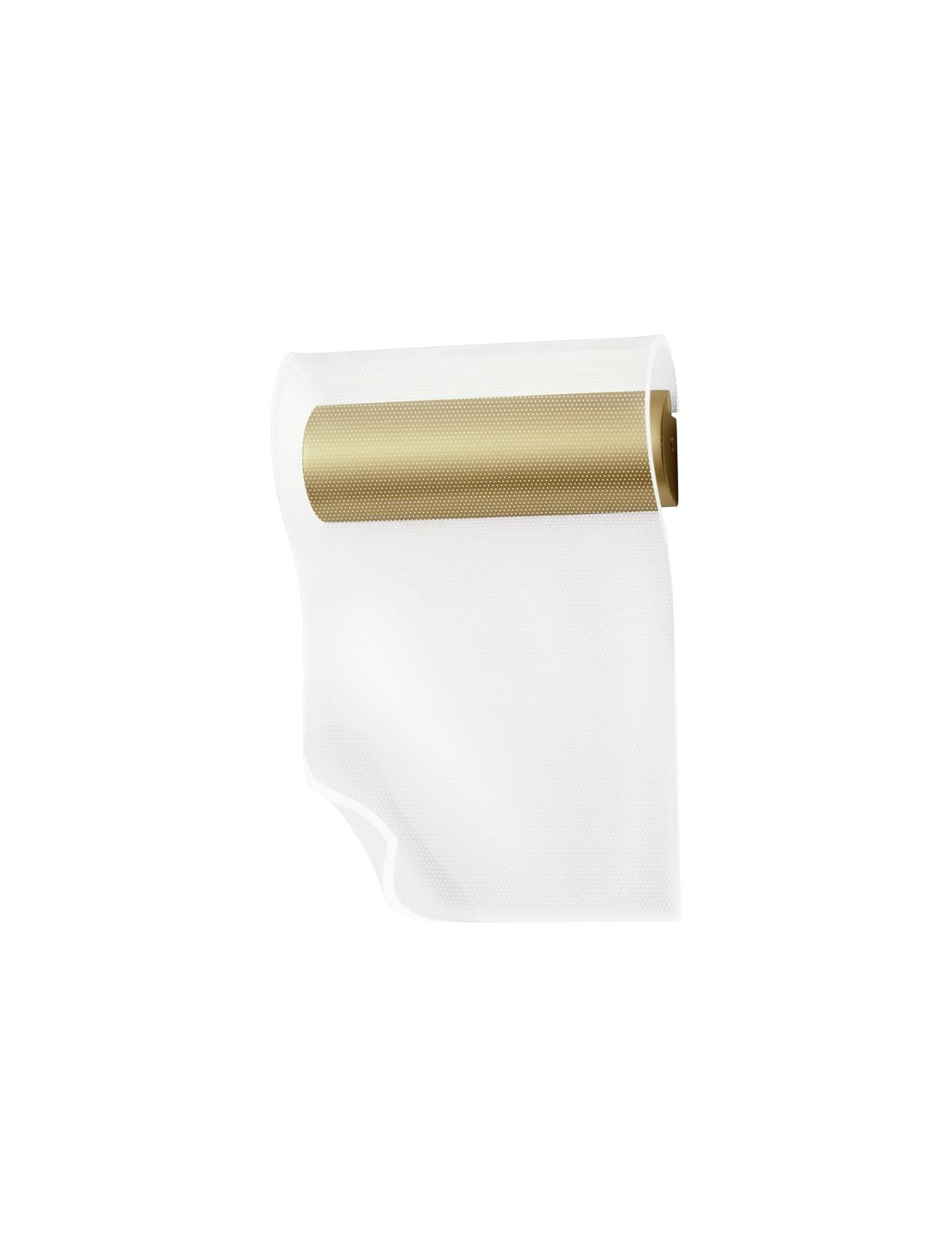 Produit isolé sur fond blanc, montrant la structure rectangulaire et le cylindre doré.