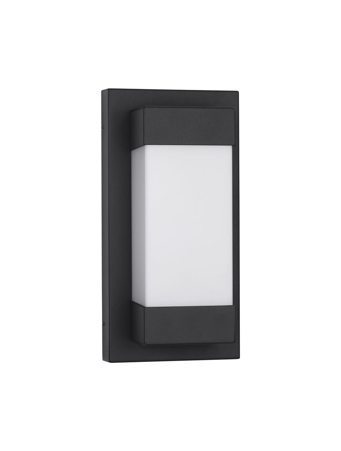 Vue de face du luminaire mural noir avec diffuseur blanc rectangulaire.