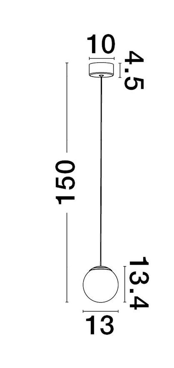 Schéma de dimensions indiquant hauteur totale, diamètre de la sphère et rosace