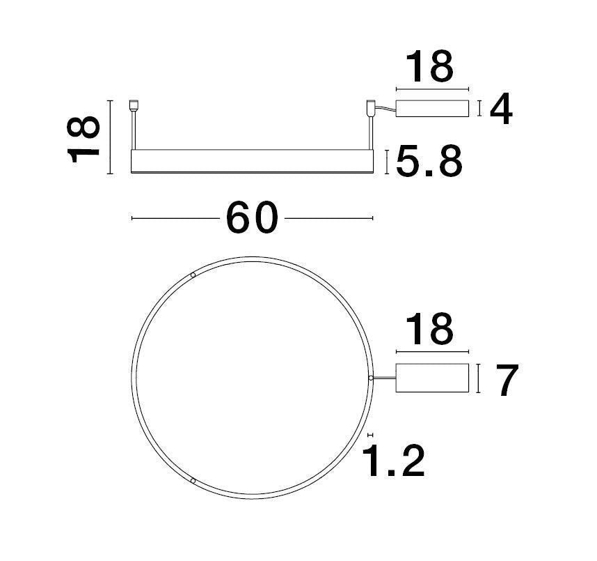 Schéma technique coté avec diamètre 60 cm et hauteur de l'anneau