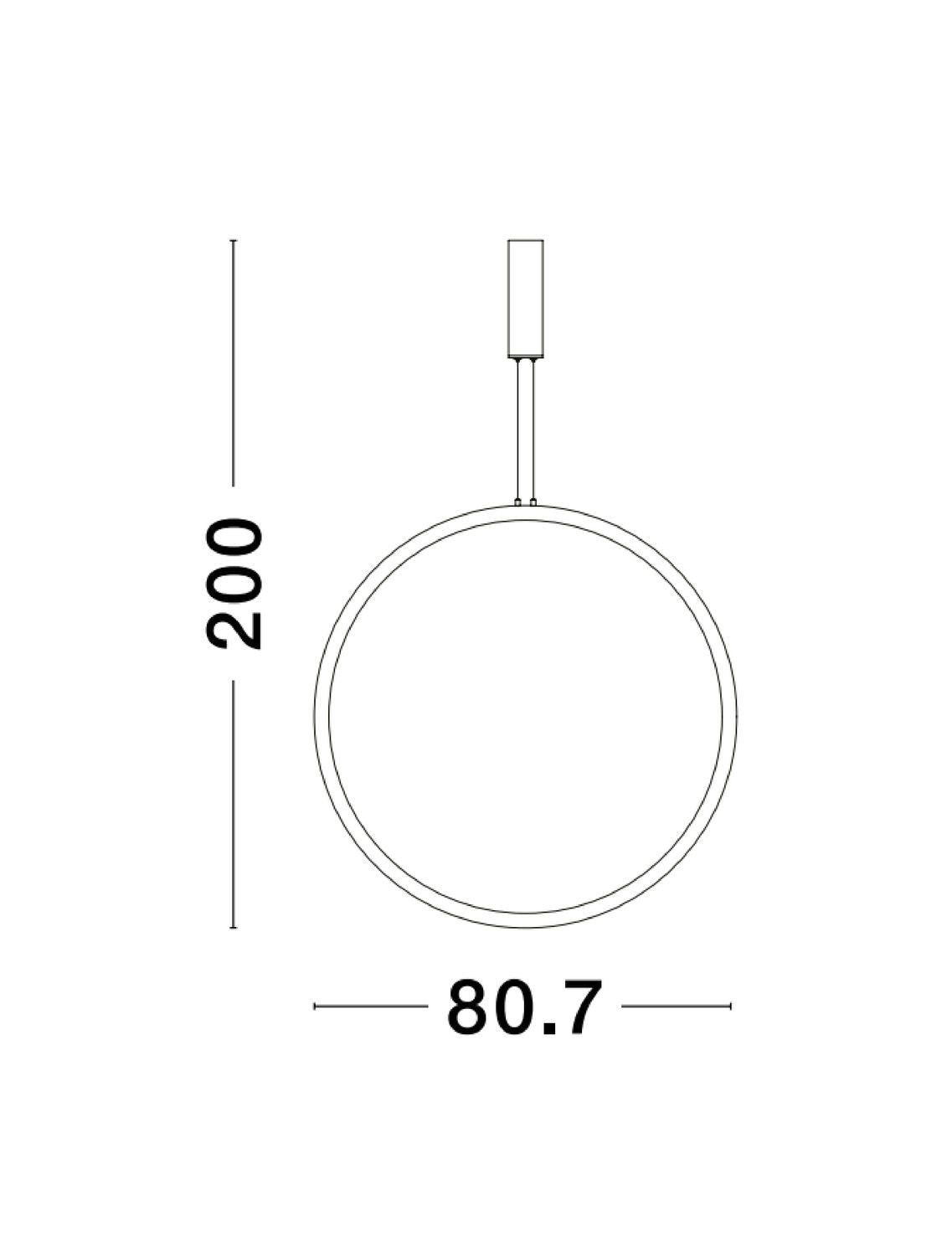 Schéma technique coté : hauteur 200 cm et diamètre 80,7 cm