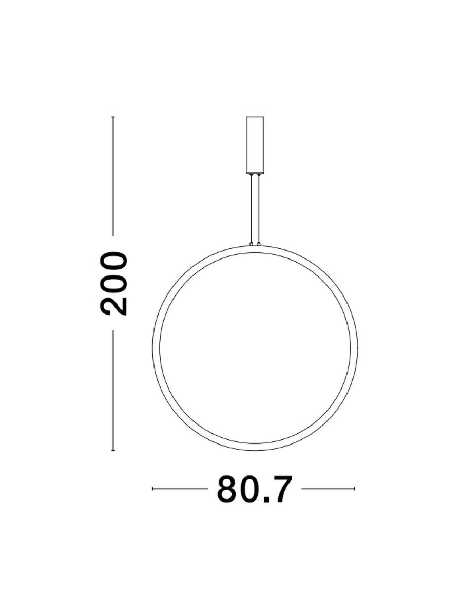 Schéma technique coté : hauteur 200 cm et diamètre 80,7 cm