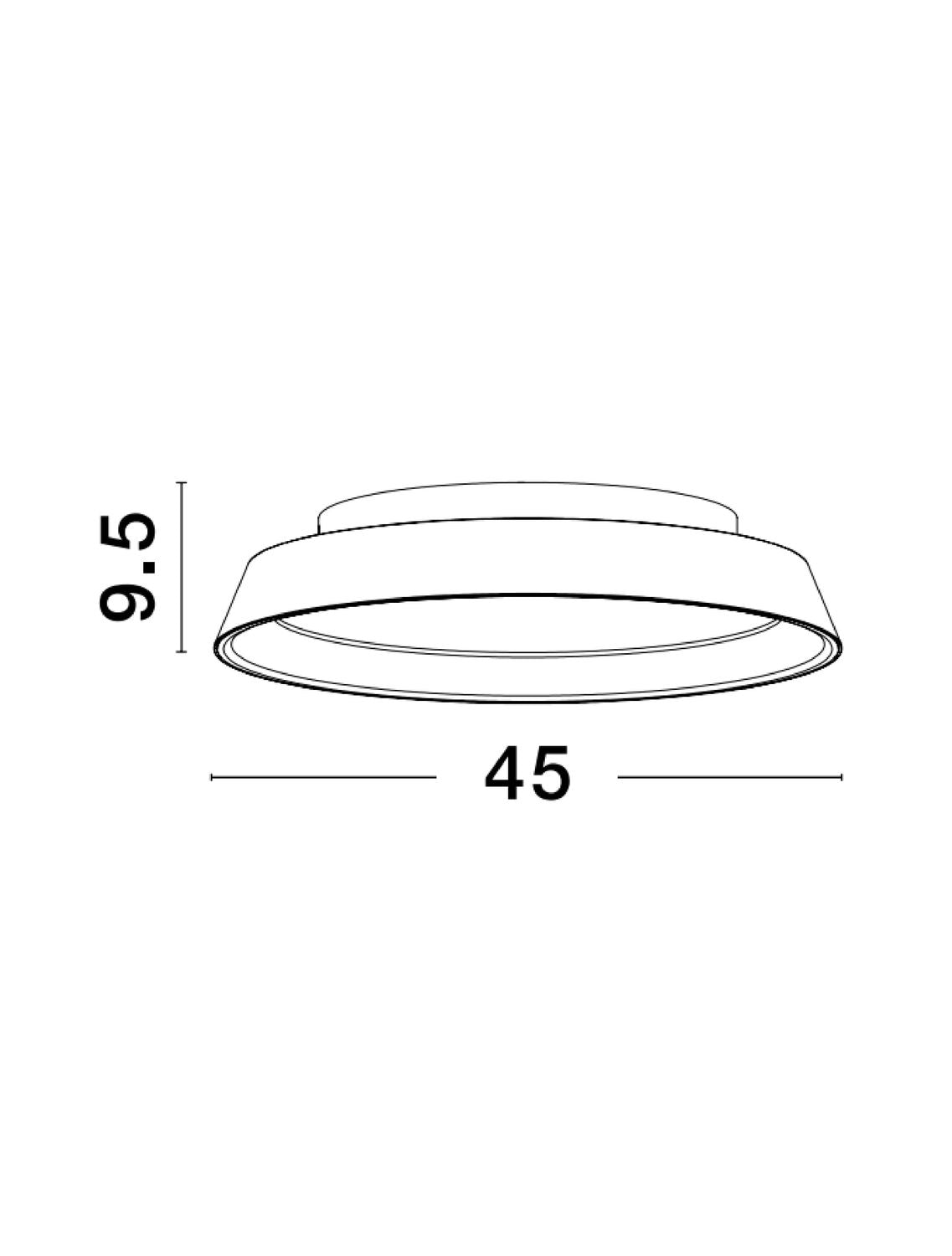 Schéma coté indiquant un diamètre de 45 cm et 9,5 cm de hauteur