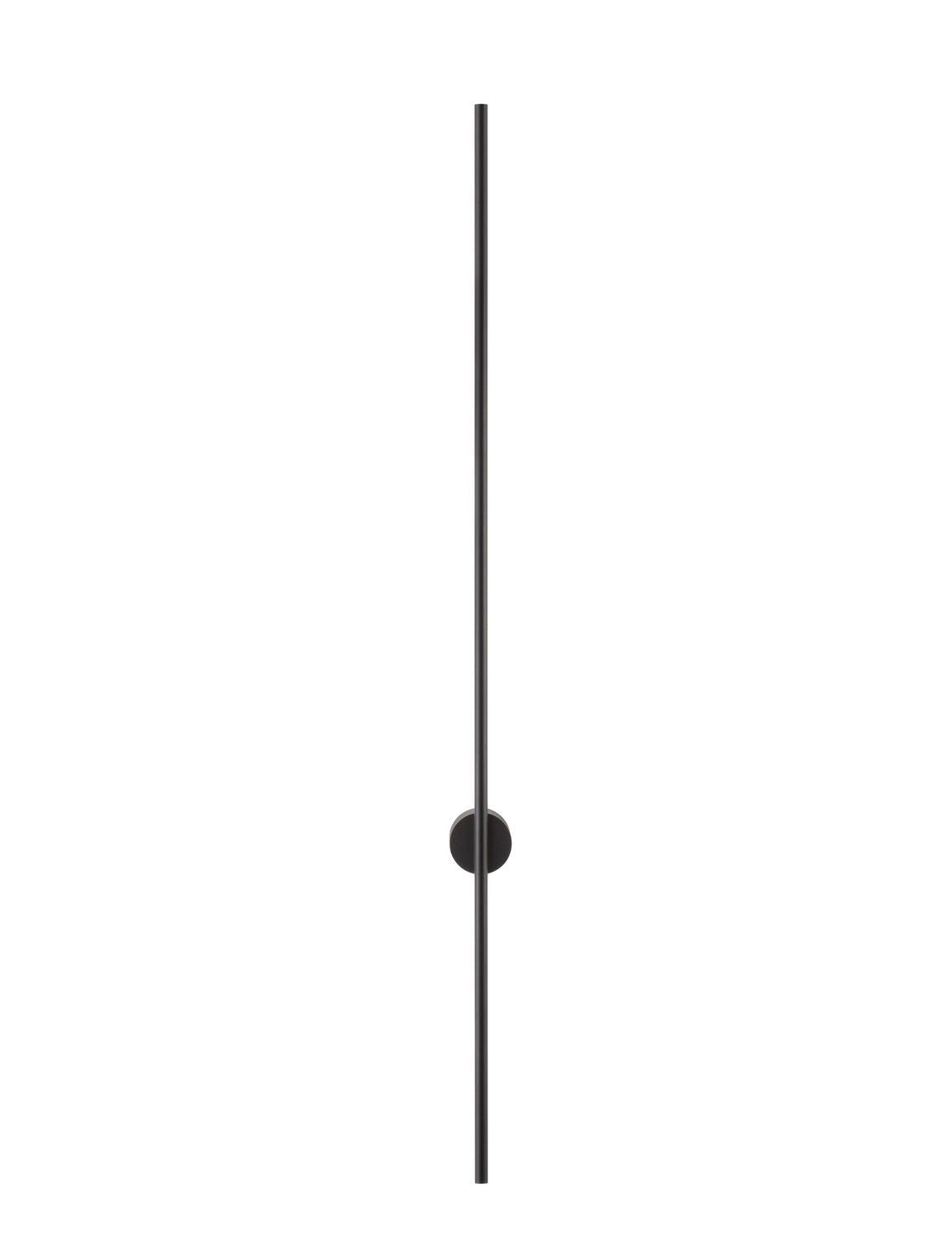Vue de face du luminaire éteint, tige fine et fixation ronde centrale noire