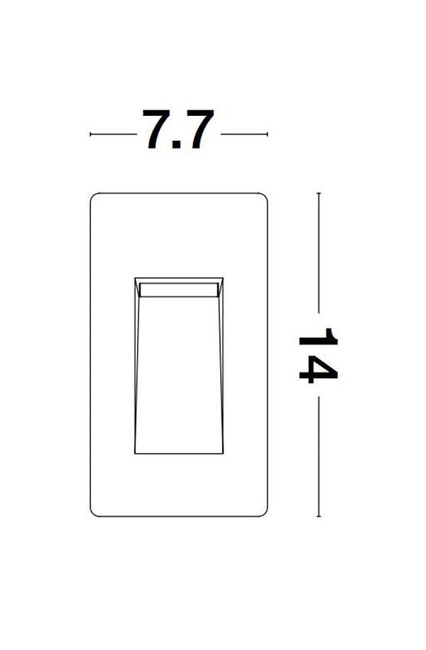 Schéma coté indiquant une largeur de 7,7 cm et une hauteur de 14 cm
