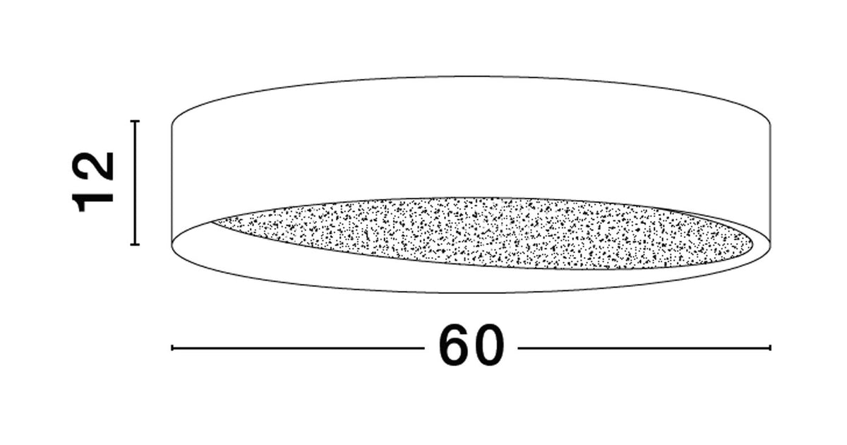 Schéma technique coté indiquant 60 cm de diamètre et 12 cm de hauteur