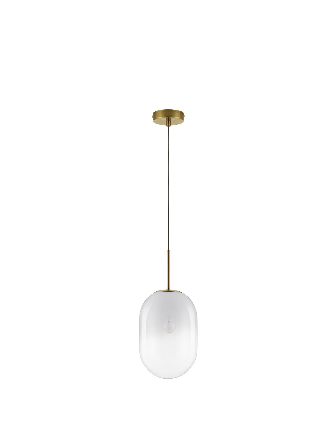 Vue d'ensemble sur fond blanc du luminaire suspendu au long câble noir.