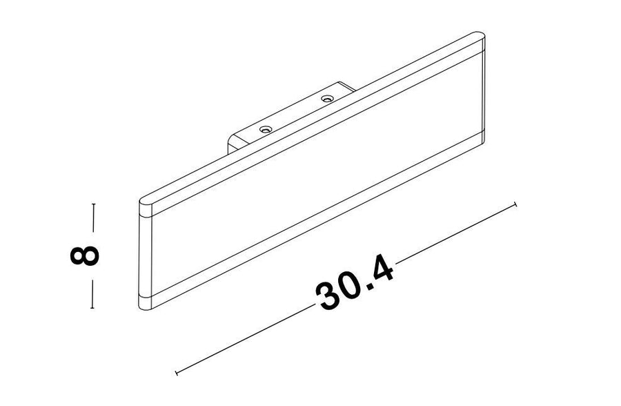 Schéma technique coté indiquant une longueur de 30,4 cm et une hauteur de 8 cm.