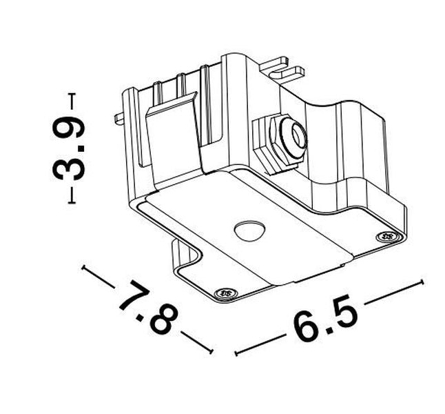 Schéma technique coté du spot gris avec dimensions 3,9, 7,8 et 6,5 cm