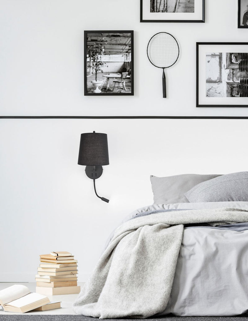 Applique murale Sage 2 lumières noire, tissu
