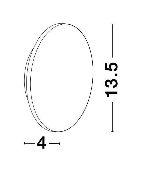 Schéma coté indiquant un diamètre de 13,5 cm et une profondeur de 4 cm