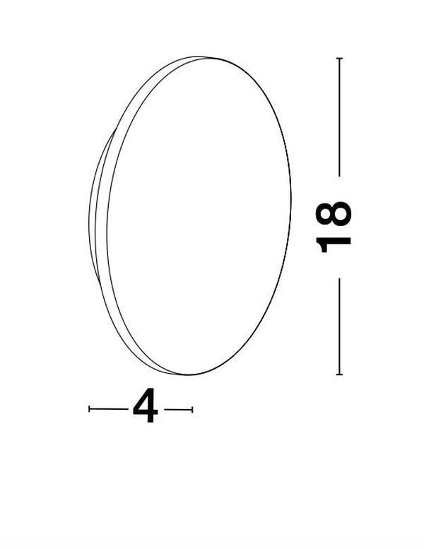 Schéma technique coté indiquant 18 cm de diamètre et 4 cm de profondeur