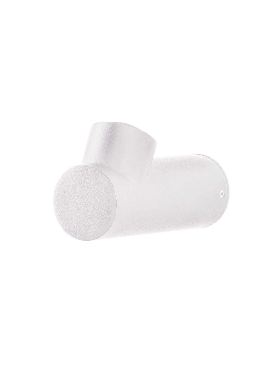 Vue de face du luminaire mural blanc, corps cylindrique et tête orientable
