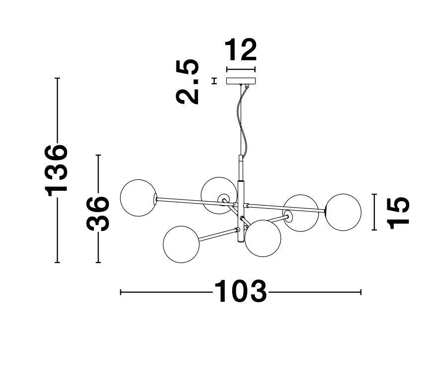 Suspension Vitra 6 lumières dorée, verre