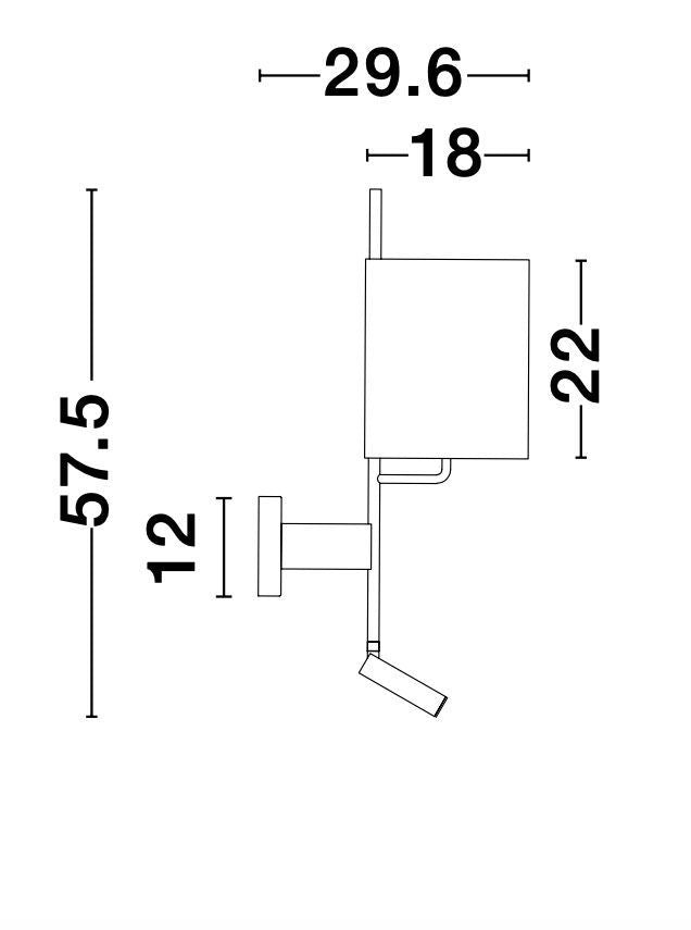 Schéma technique coté indiquant hauteur, profondeur et largeur du luminaire