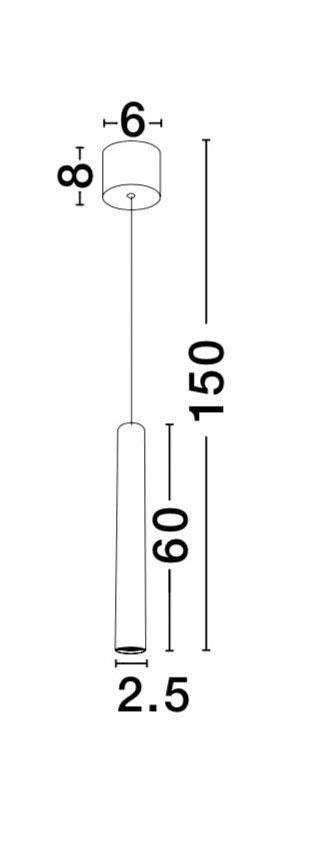 Schéma coté avec hauteur totale 150 cm, tube 60 cm et diamètre 2,5 cm.