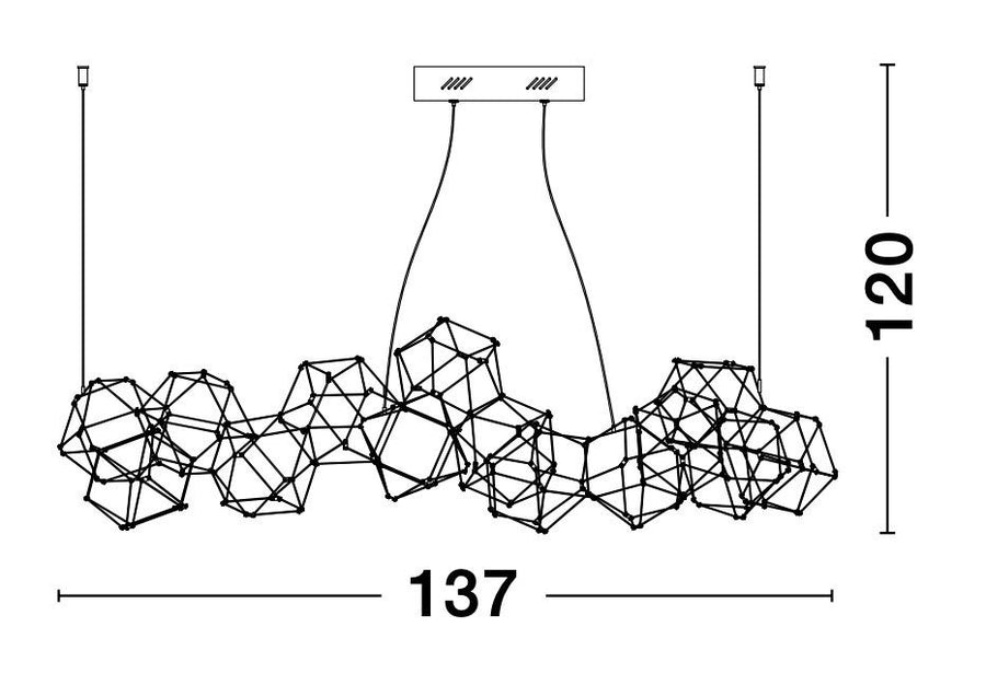 Schéma technique coté présentant les dimensions 137 cm et 120 cm du luminaire