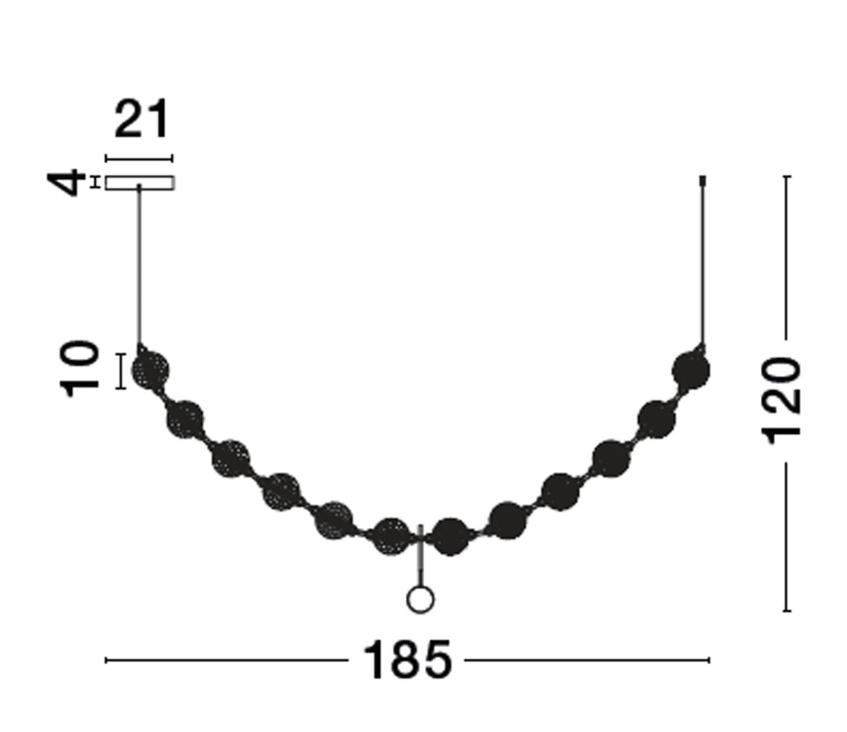 Schéma coté indiquant 185 cm de largeur et 120 cm de hauteur