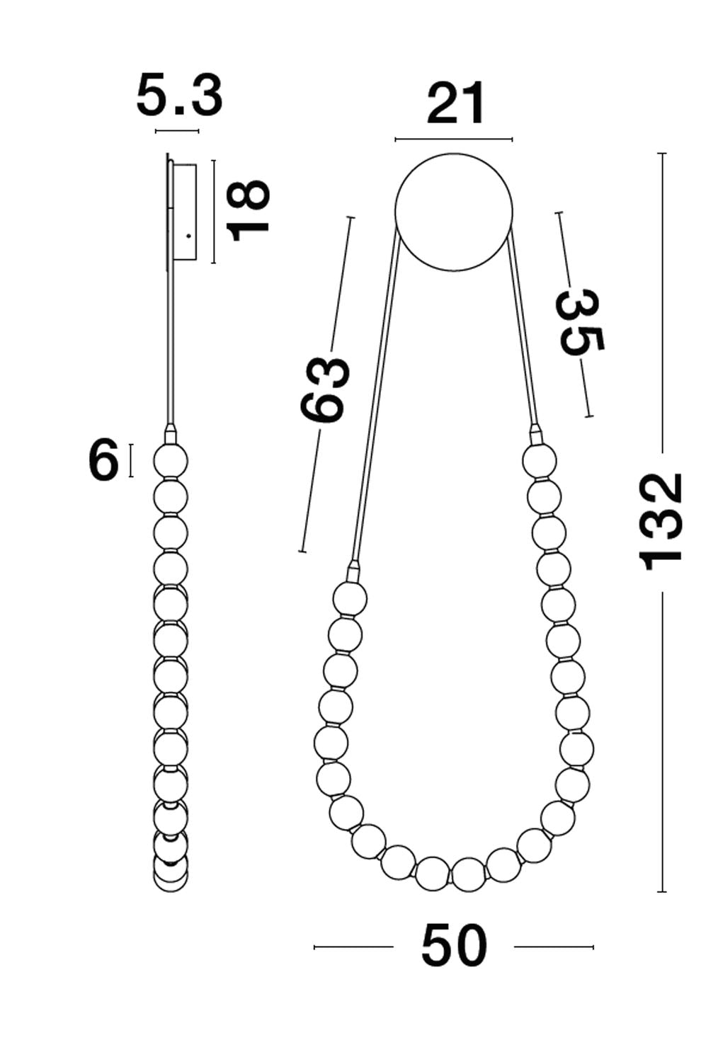 Applique murale Perla chromée, verre, H 132 cm