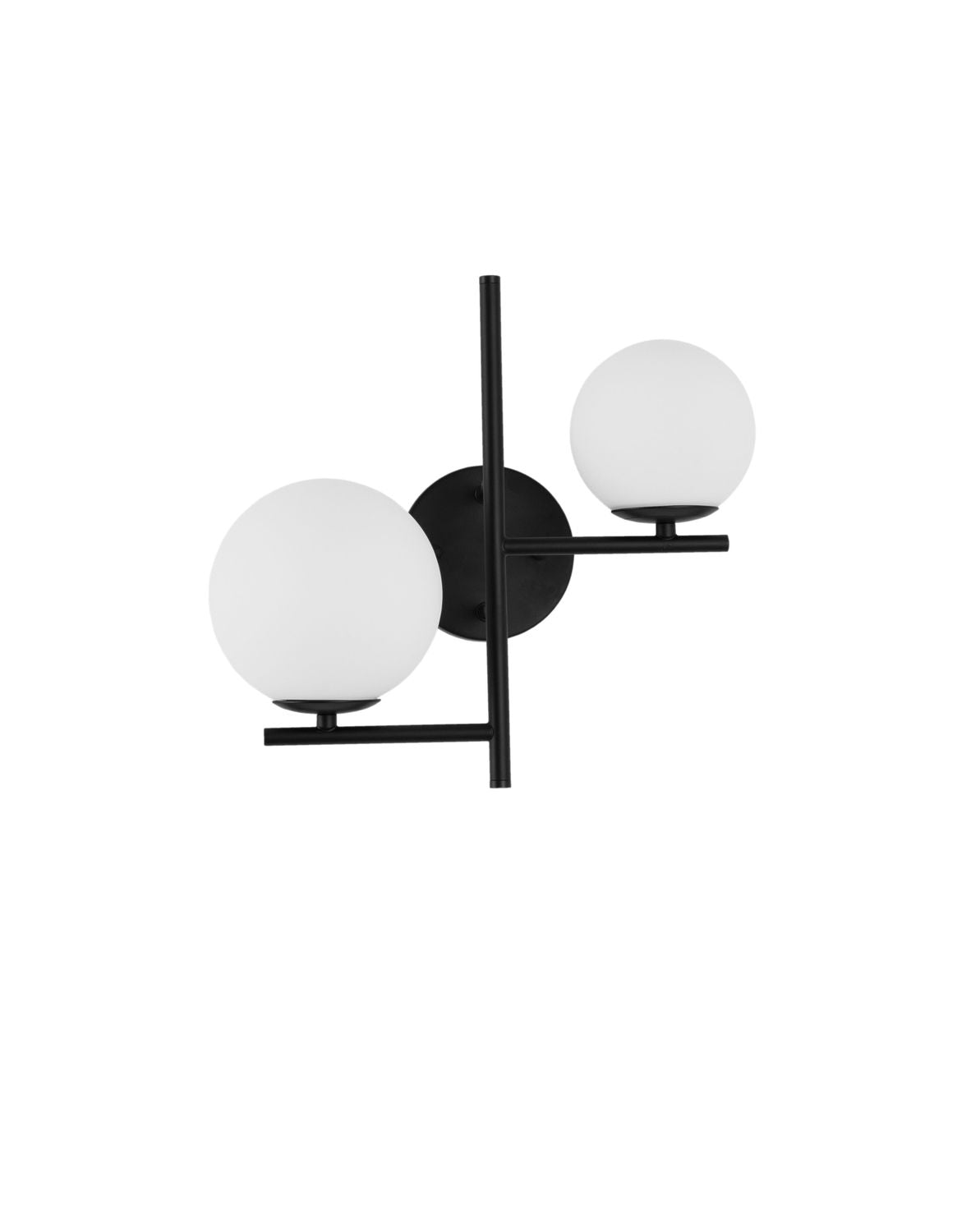 Produit détouré sur fond blanc, applique deux lumières en métal noir