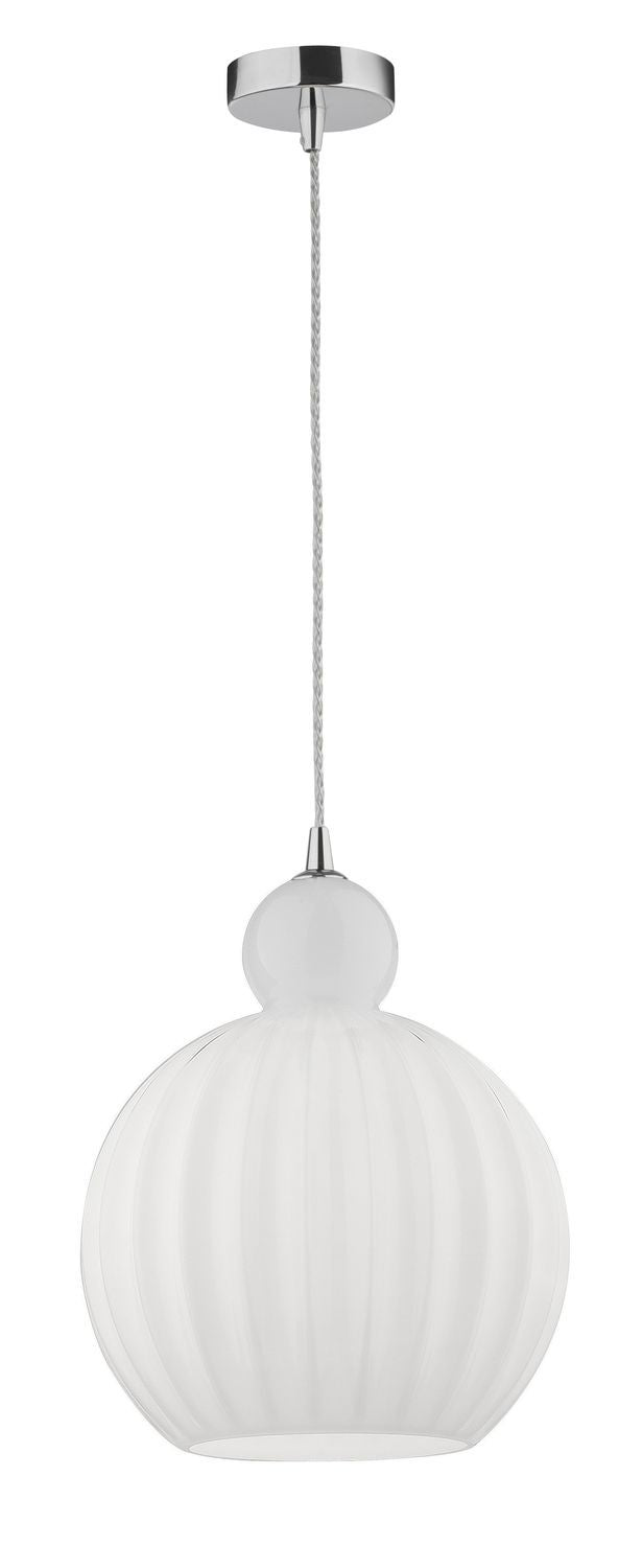 Vue d'ensemble du luminaire avec platine de plafond chromée et câble tressé