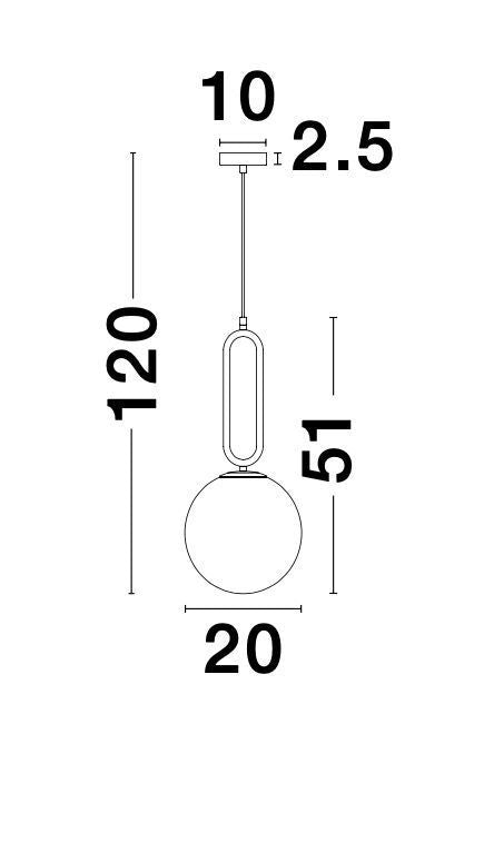 Schéma de dimensions du luminaire avec hauteur totale et diamètre du globe