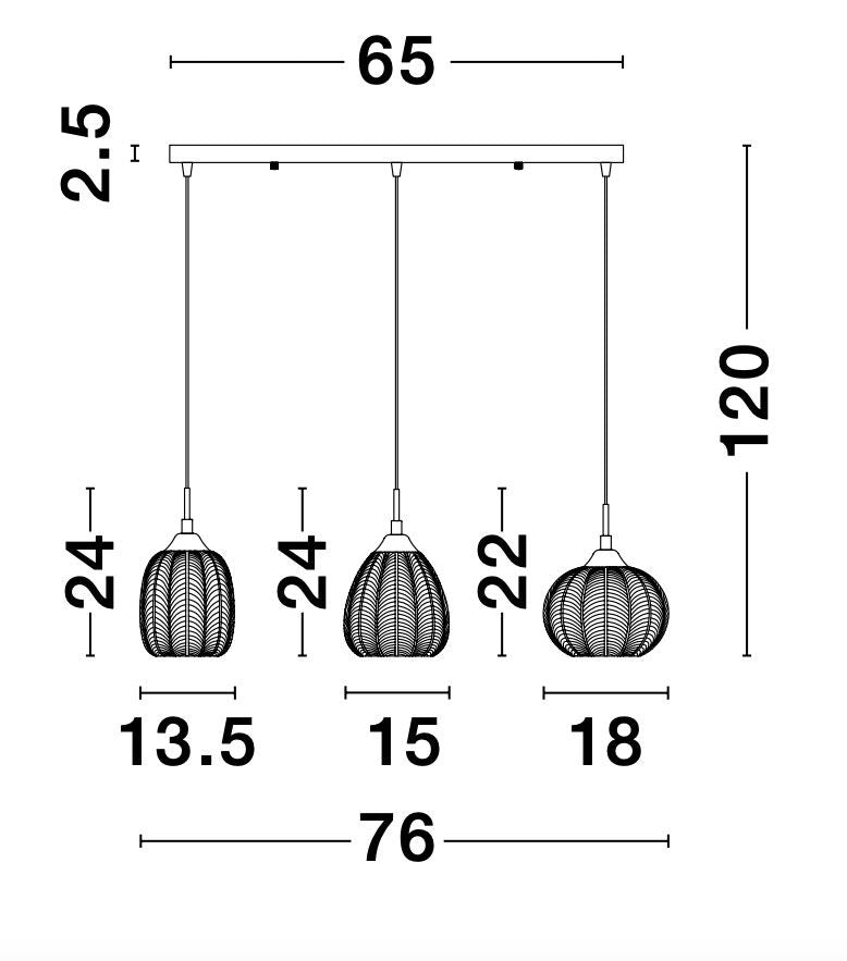 Suspension Vario 3 lumières dorée, verre (9191543)