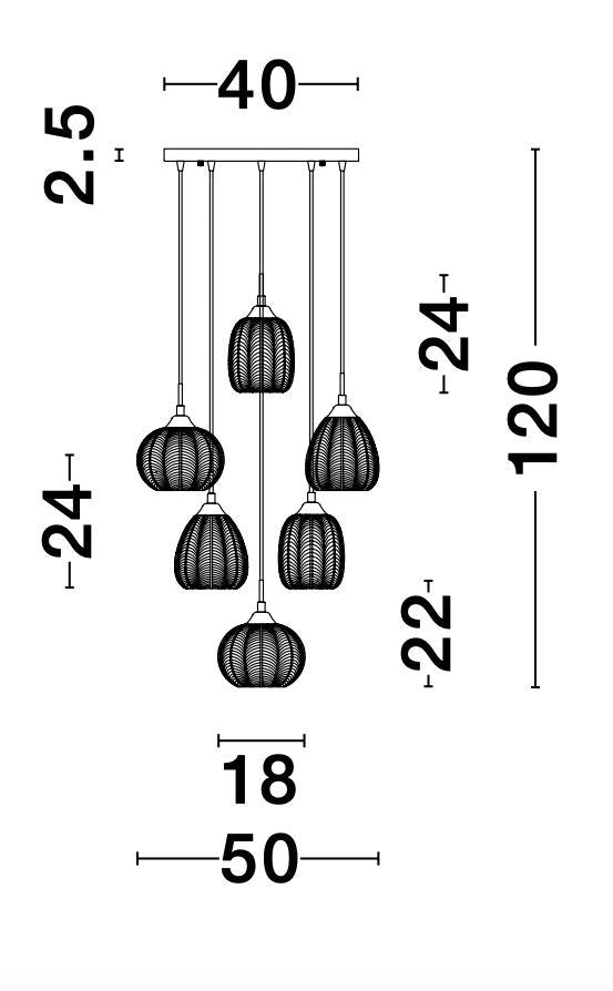 Suspension Vario 6 lumières dorée, verre