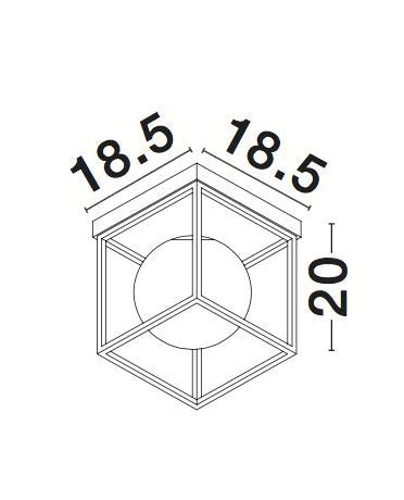 Schéma technique coté du plafonnier indiquant 18,5 cm par 18,5 cm et 20 cm