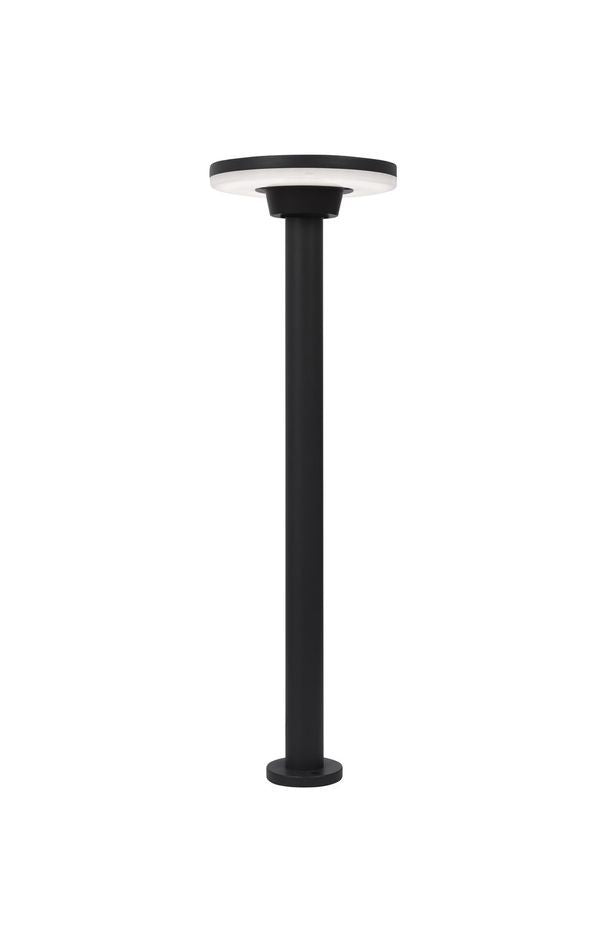 Vue produit du luminaire noir, détail du diffuseur blanc et de l'embase plate.
