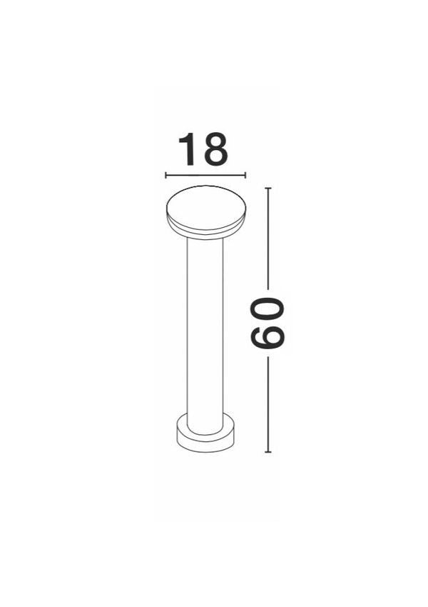 Schéma technique coté : 18 cm de diamètre et 60 cm de hauteur.