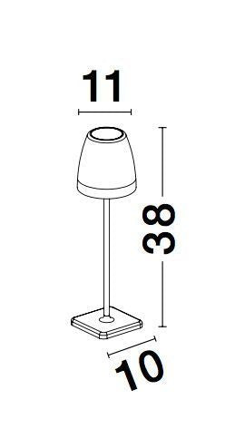 Schéma technique coté : largeur 11 cm, hauteur 38 cm, base 10 cm