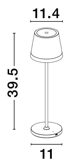 Schéma de dimensions : hauteur 39,5 cm, largeur abat-jour 11,4 cm, base 11 cm.