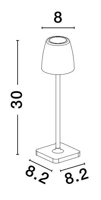 Schéma coté : hauteur 30 cm, abat-jour 8 cm, base 8,2 cm
