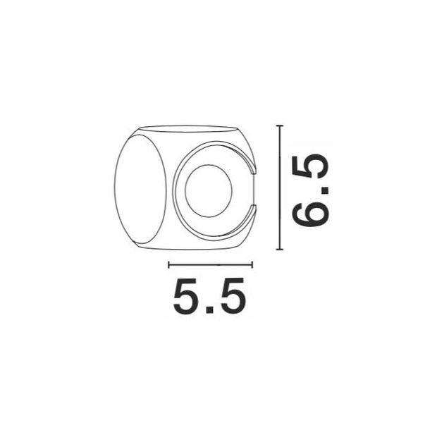 Schéma coté du luminaire indiquant 5,5 cm de large et 6,5 cm de haut