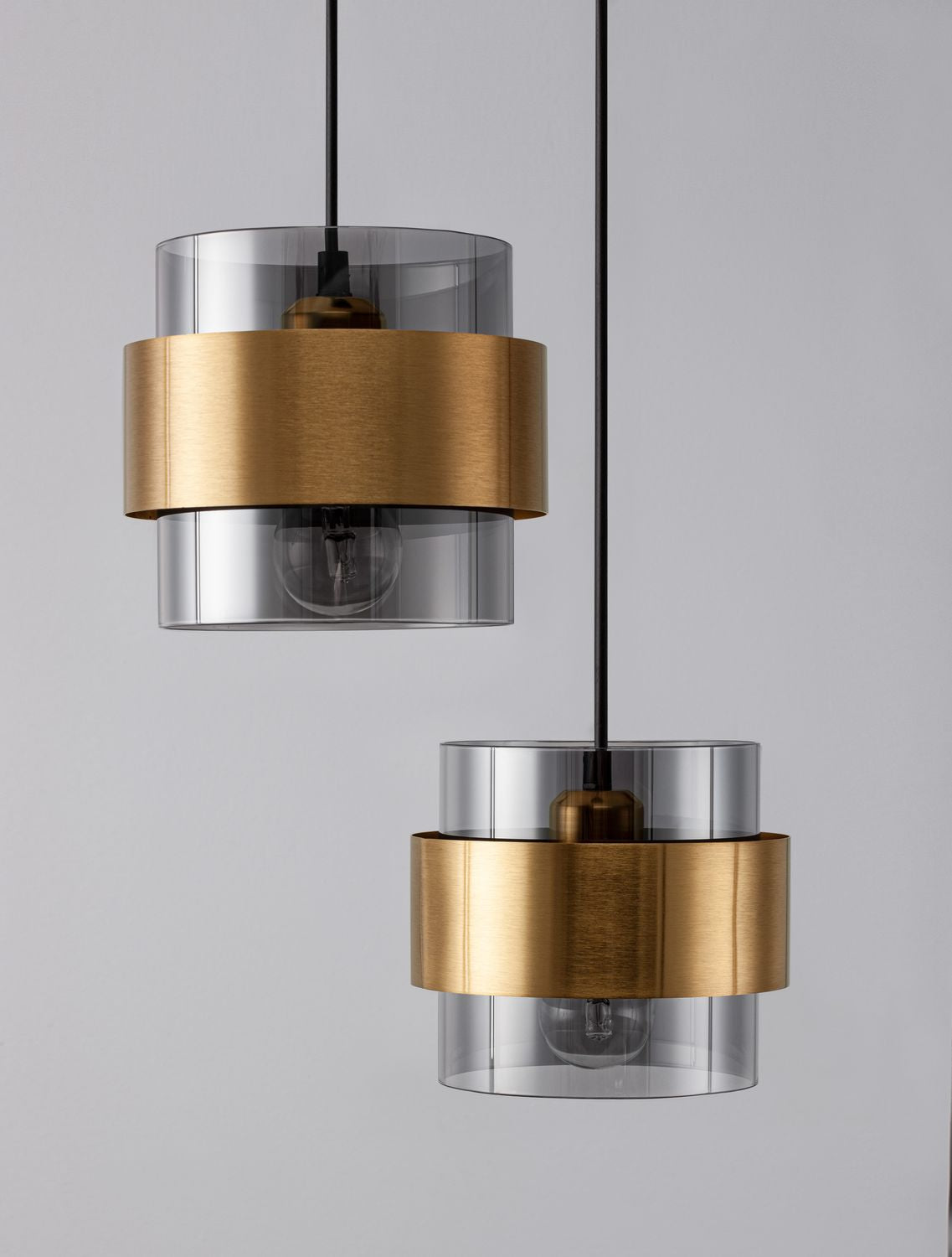 Suspension Sianna 3 lumières dorée, verre, H 170 cm