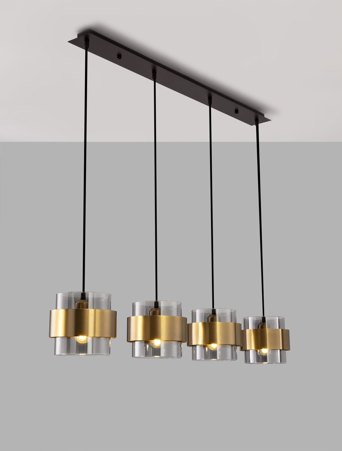 Suspension Sianna 4 lumières dorée, verre