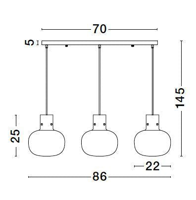 Suspension Cinzia 3 lumières noire, verre, H 175 cm