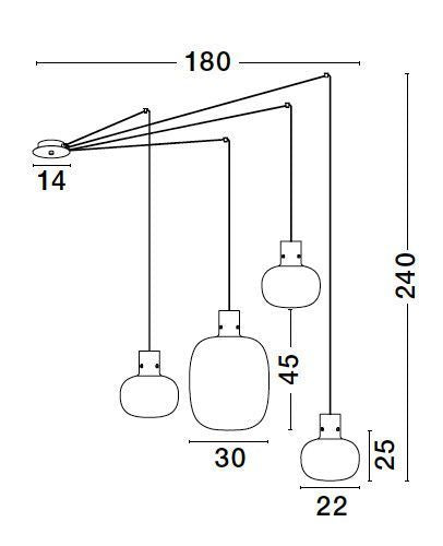 Suspension Cinzia 4 lumières noire, verre