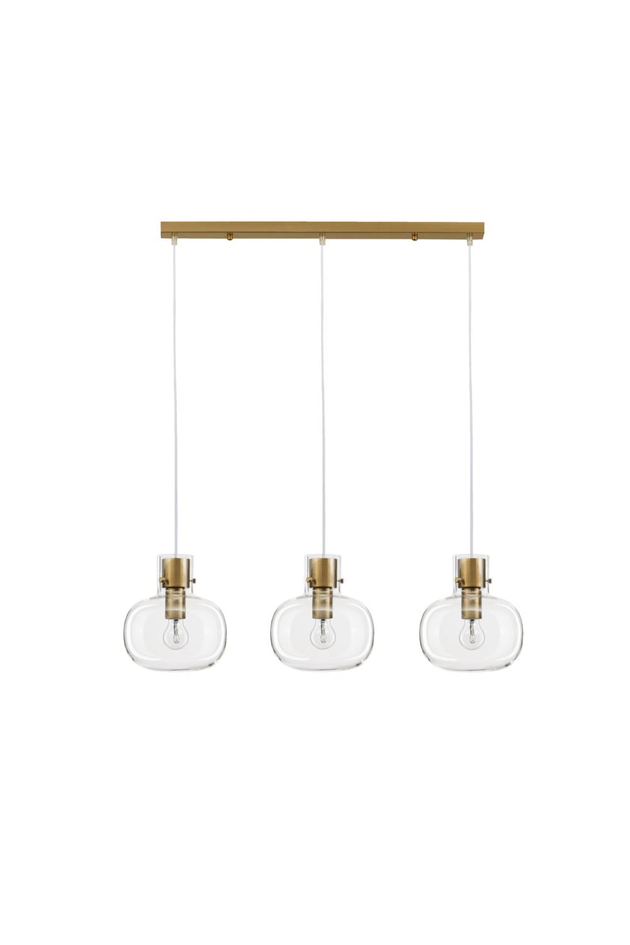 Suspension Cinzia 3 lumières dorée, verre, H 175 cm