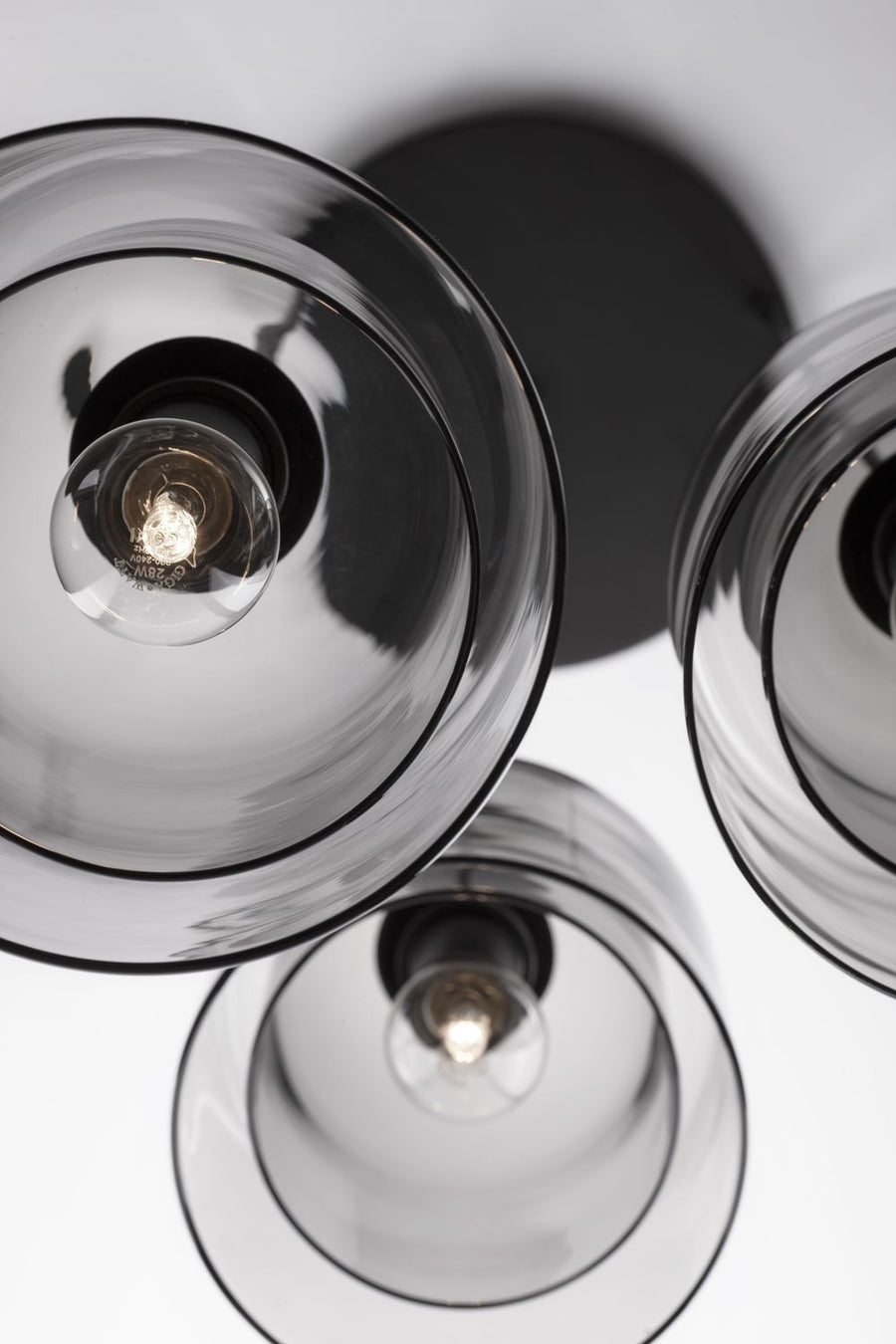 Suspension Velor 3 lumières noire et fumée, verre, H 185 cm