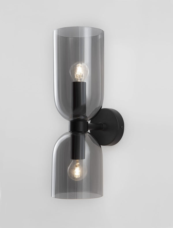 Applique murale Palmer 2 lumières noire, verre, H 37,5 cm