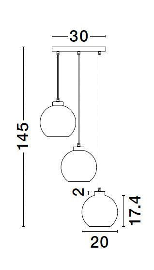 Suspension Palmer 3 lumières noire, verre (9241140)