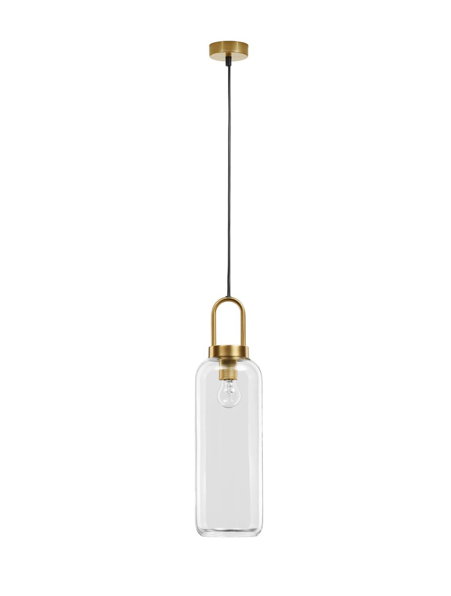 Vue de face du luminaire entier sur fond blanc, câble et rosace visibles