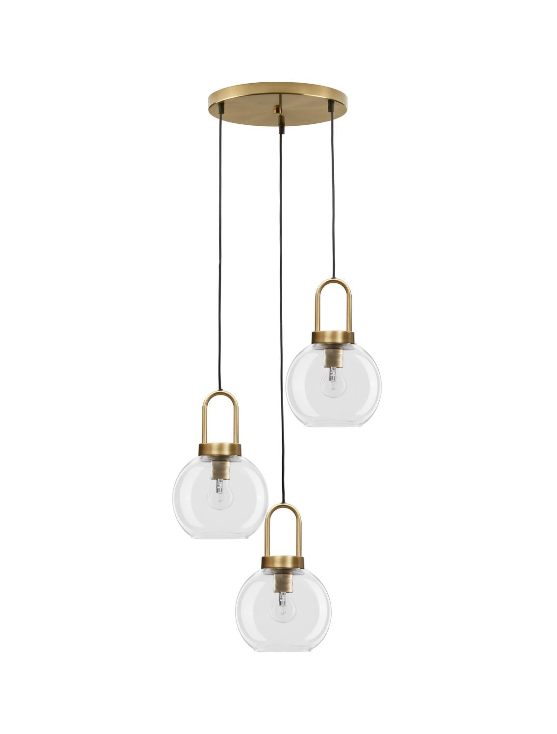 Suspension Irvine 3 lumières dorée, verre
